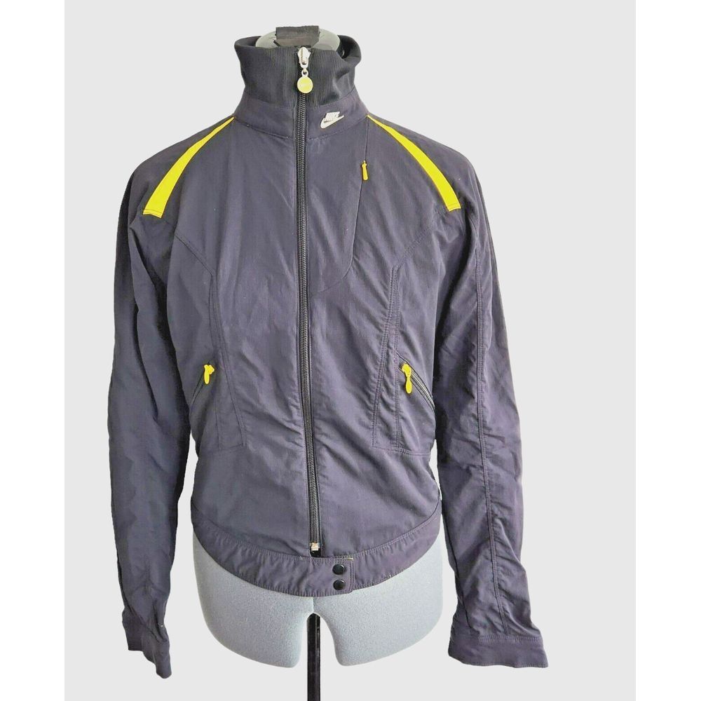 Nike Womens Full Zip Track Jacket Black Yellow Windbreaker Size S Small